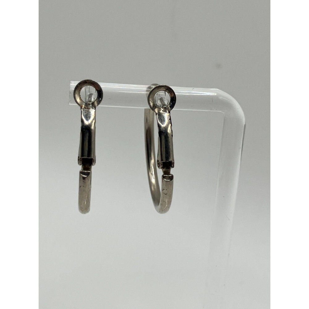 Vintage Large Silver-Tone Hoop 1 1/8 Inch Earrings! - Picture 6 of 8